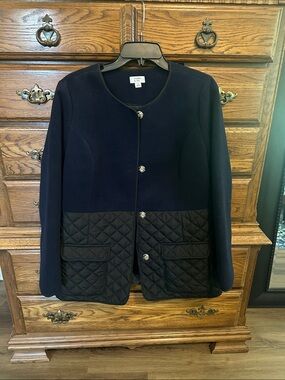 crown & ivy Navy Quilted-Pocket Round-Neck Blazer Jacket
